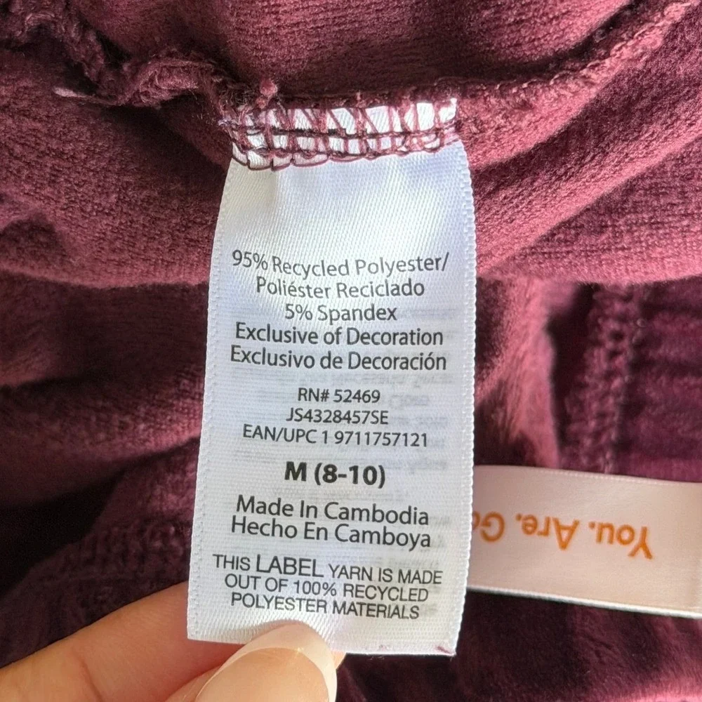 Joyspun‎ Womens Burgundy Velvet Wide Leg Lounge Pajama Set Size M 8-10